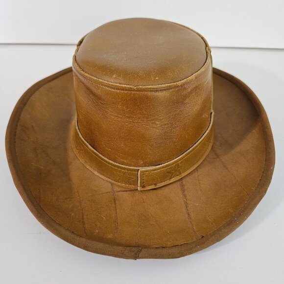 Vintage Handmade Mens Brown Leather Cowboy Hat sz S/M - 6 7/8 《814》A - Picture 5 of 7